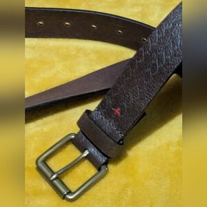 Men's Brown Leather Belt with Brass Buckle